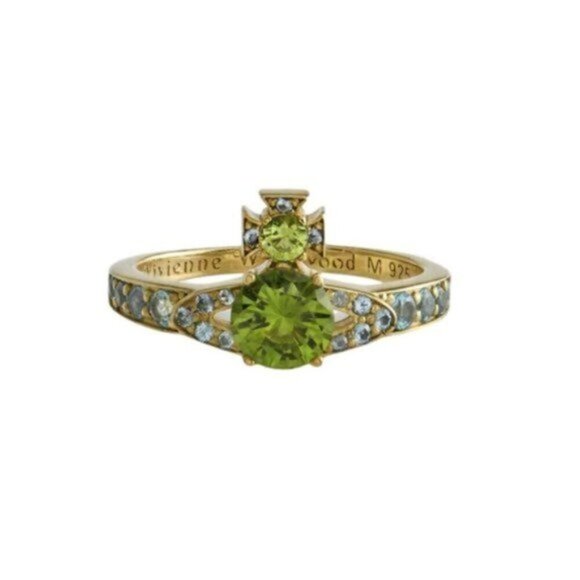 Vivienne Westwood Jewelry - Vivienne Westwood ISMENE Ring Green Crystal Orb Gold Tone Size M Rare